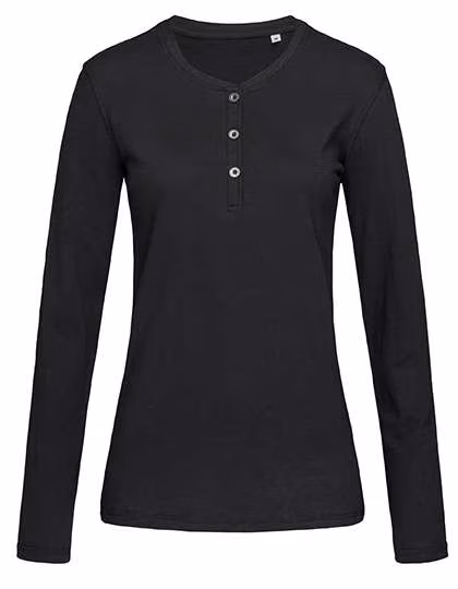 Stedman® Sharon Henley Langarmshirt mit Ripp-Kragen, White XL, S9580