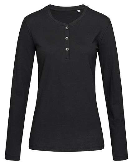 Stedman® Sharon Henley Langarmshirt mit Ripp-Kragen, Black Opal S, S9580