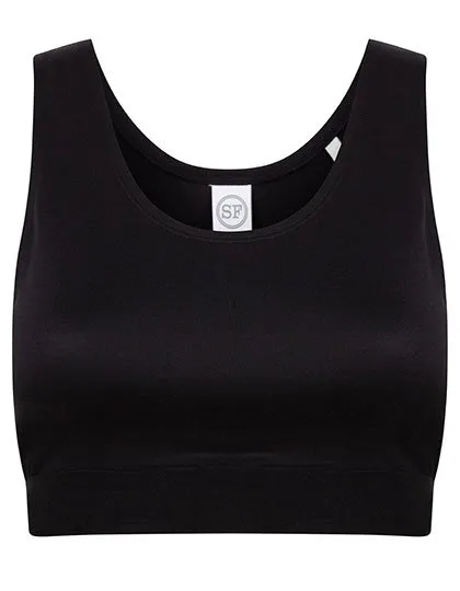 SF Women Bauchfreies Sportshirt mit Jacquard-Band, Black/Black XS, SF236