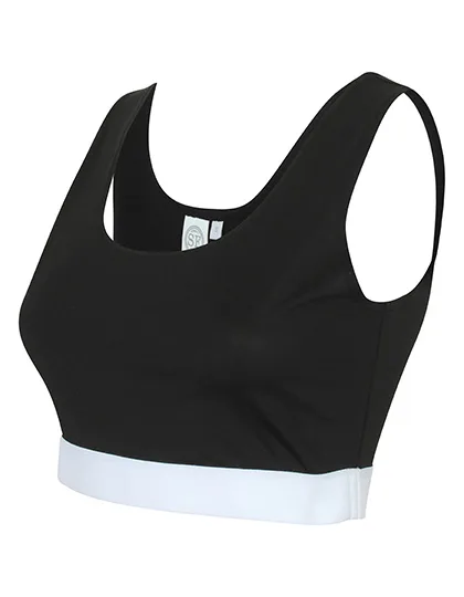 SF Women Cropped Sports Shirt with Jacquard Band, Black/White M, SF236