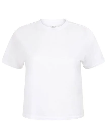 SF Women Bauchfreies, kastiges T-Shirt aus Baumwolle, White M, SF237