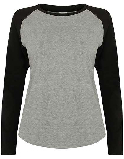 SF Women Baseball-Langarmshirt mit Raglan-Ärmeln, Heather Grey/Black XS, SF271