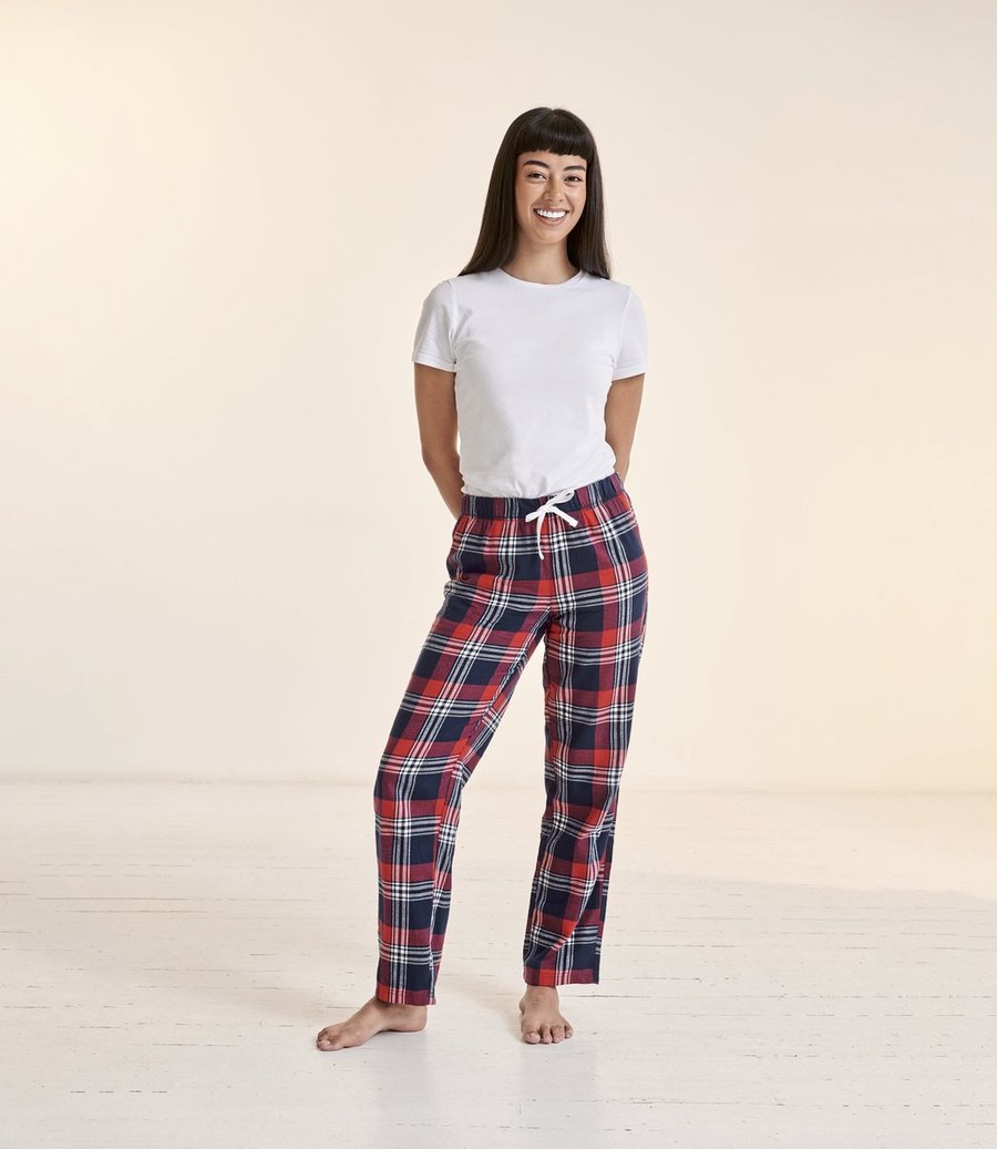 SF Women Tartan Loungehose aus Flanell-Twill, Navy-Green Check M, SF83
