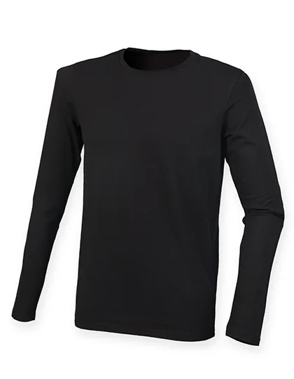 SF Men Long-Sleeve T-Shirt with Stretch and Enzyme Wash, Black S, SFM124