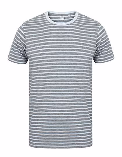 SF Men T-Shirt a righe con girocollo Cotone, White/Oxford Navy XL, SFM202