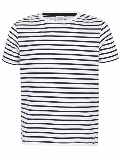 SF Minni T-Shirt a maniche corte a righe per Bambini Cotone, White/Oxford Navy 9-10 Jahre, SM202