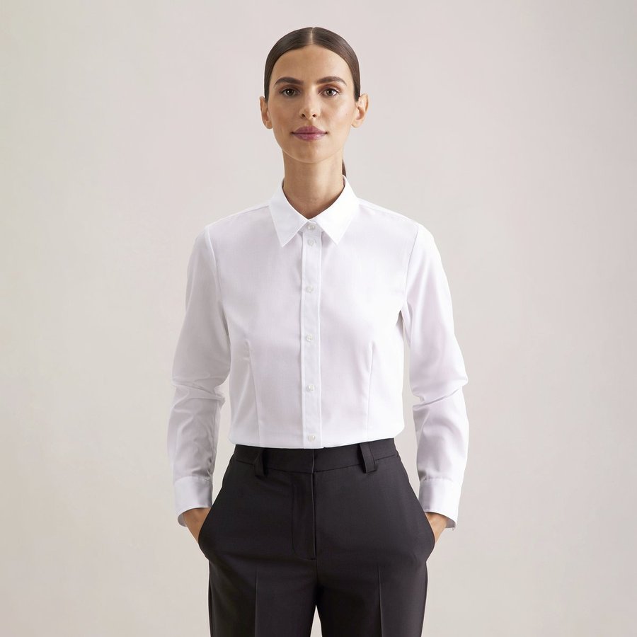 Seidensticker Bluse Regular Fit Oxford Langarm, White 34, SN080660