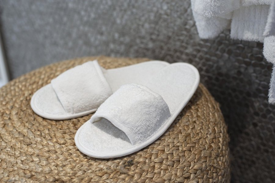 Towel City Klassische Frottier Slipper mit offener Zehe, White 36-41 (4-7), TC64