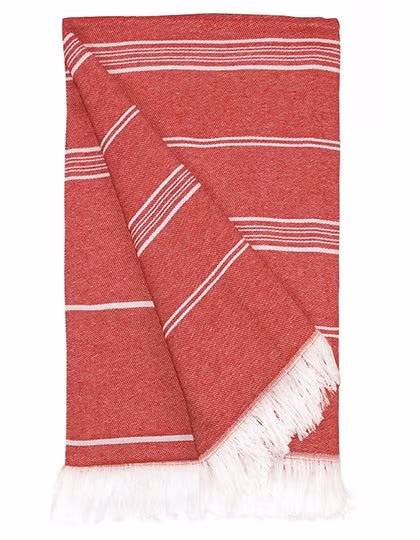 The One Towelling® Serviette Hammam Recyclée à Rayures, Red 100 x 180 cm, TH1400