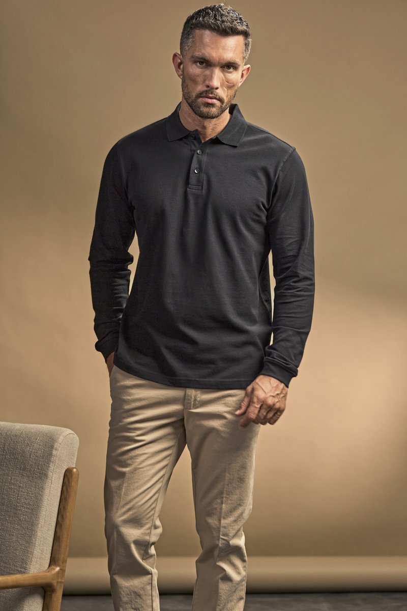 Tee Jays Langarm-Polo aus Bio-Baumwolle mit Elasthan, Black S, TJ1406