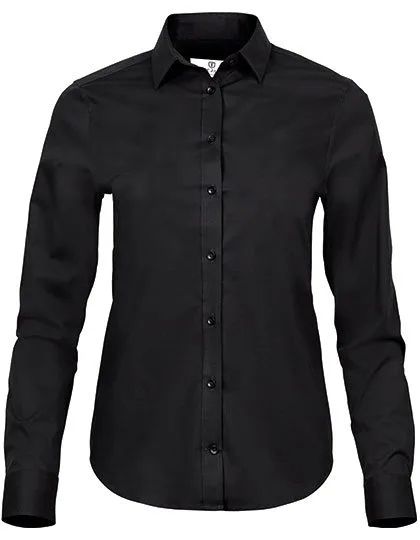 Tee Jays Stretch Long-Sleeve Shirt with Box Pleats for Women, Black XS, TJ4025