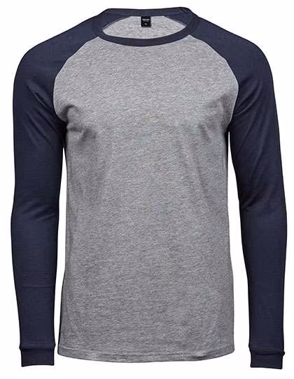 Tee Jays Langarm-Raglan T-Shirt aus Baumwolle, Heather/Navy 3XL, TJ5072