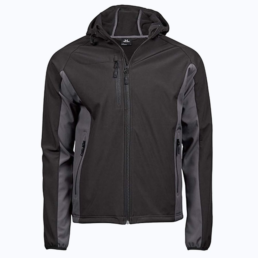 Tee Jays Leichte Softshell-Hoodiejacke mit Kapuze, Black/Dark Grey (Solid) S, TJ9514N