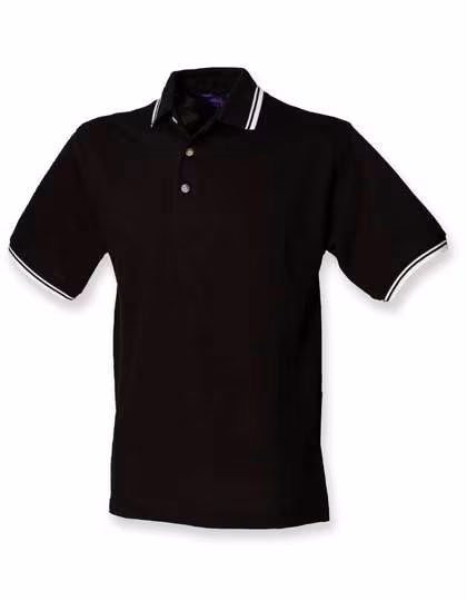 Henbury Piqué Polo Shirt with Contrast Stripes, Black/White S, W150