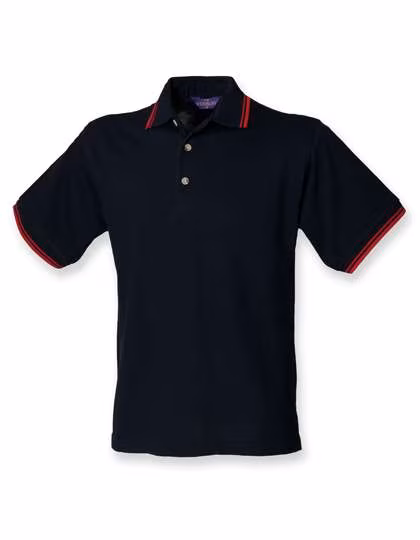 Henbury Piqué Polo Shirt mit Kontrast-Streifen, Navy/Red XXL, W150