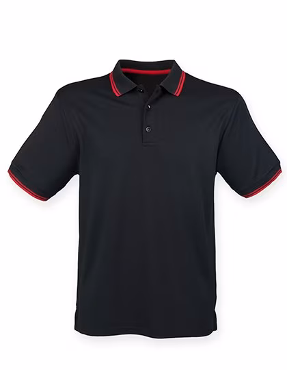 Henbury Coolplus® Polo con Strisce a Contrasto, Black/Red XS, W482