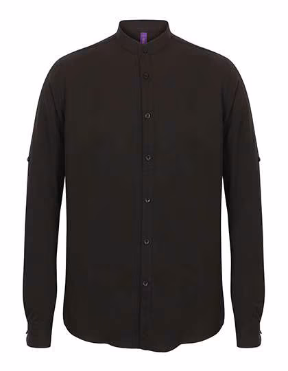 Henbury Langarm Hemd mit Mandarin-Kragen, Black XXL, W592