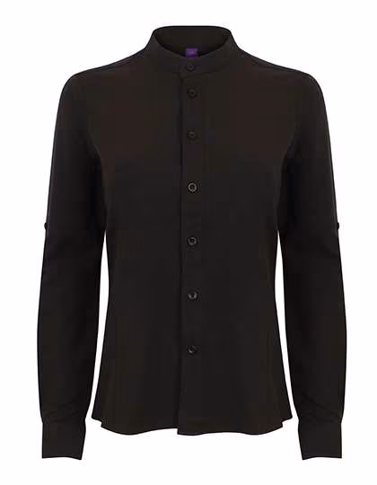 Henbury Langarm-Hemd mit Mandarin-Kragen für Damen, Black S, W593