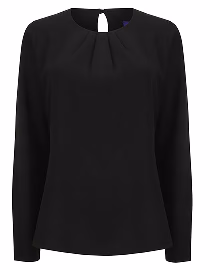 Henbury Pleated Blouse with Long Sleeves and Button Closure, White L, W598