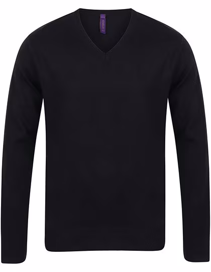 Henbury Pullover a V 12-Gauge a Maglia Fine da Uomo