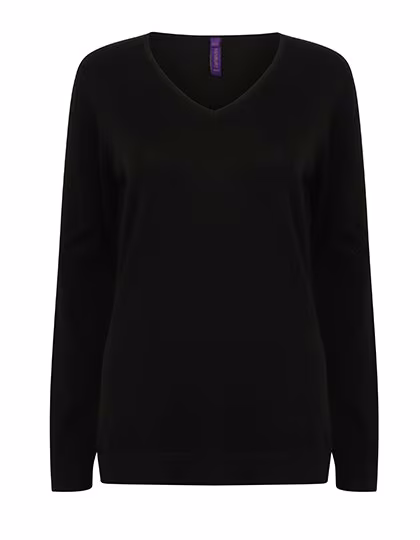 Henbury Pull Col V en Maille Fine 50% Coton, Navy L, W721