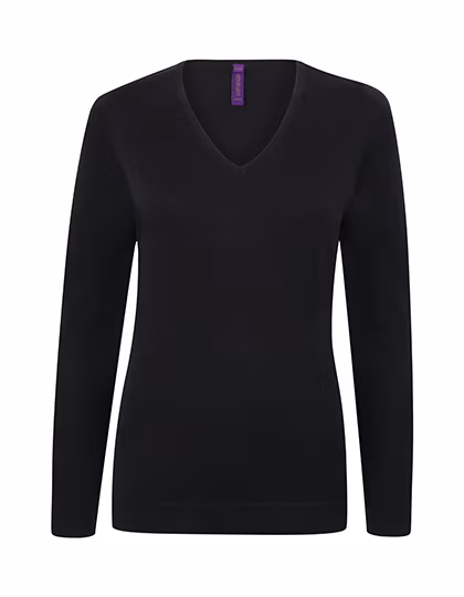 Henbury Fine Knit V-Neck Jumper 50% Cotton, Navy S, W721