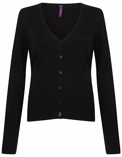 Henbury Feinstrick-V-Pullover mit Perlknöpfen, Navy S, W726