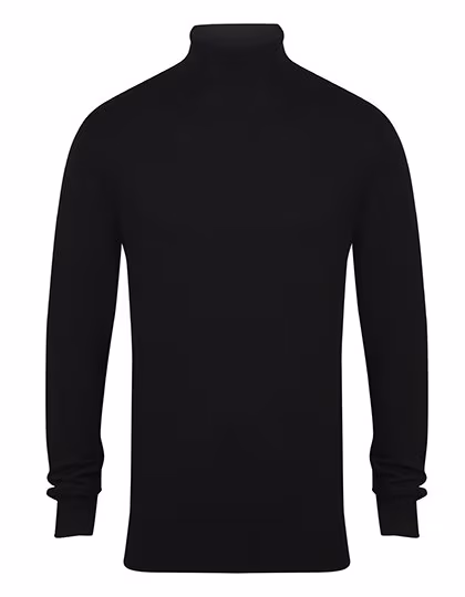 Henbury Fine Knit Roll Neck Jumper with Ribbed Structure, Black XS, W727