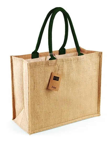 Westford Mill Jute Einkaufstasche mit Baumwollgriffen, Natural/Forest Green 42 x 33 x 19 cm, WM407