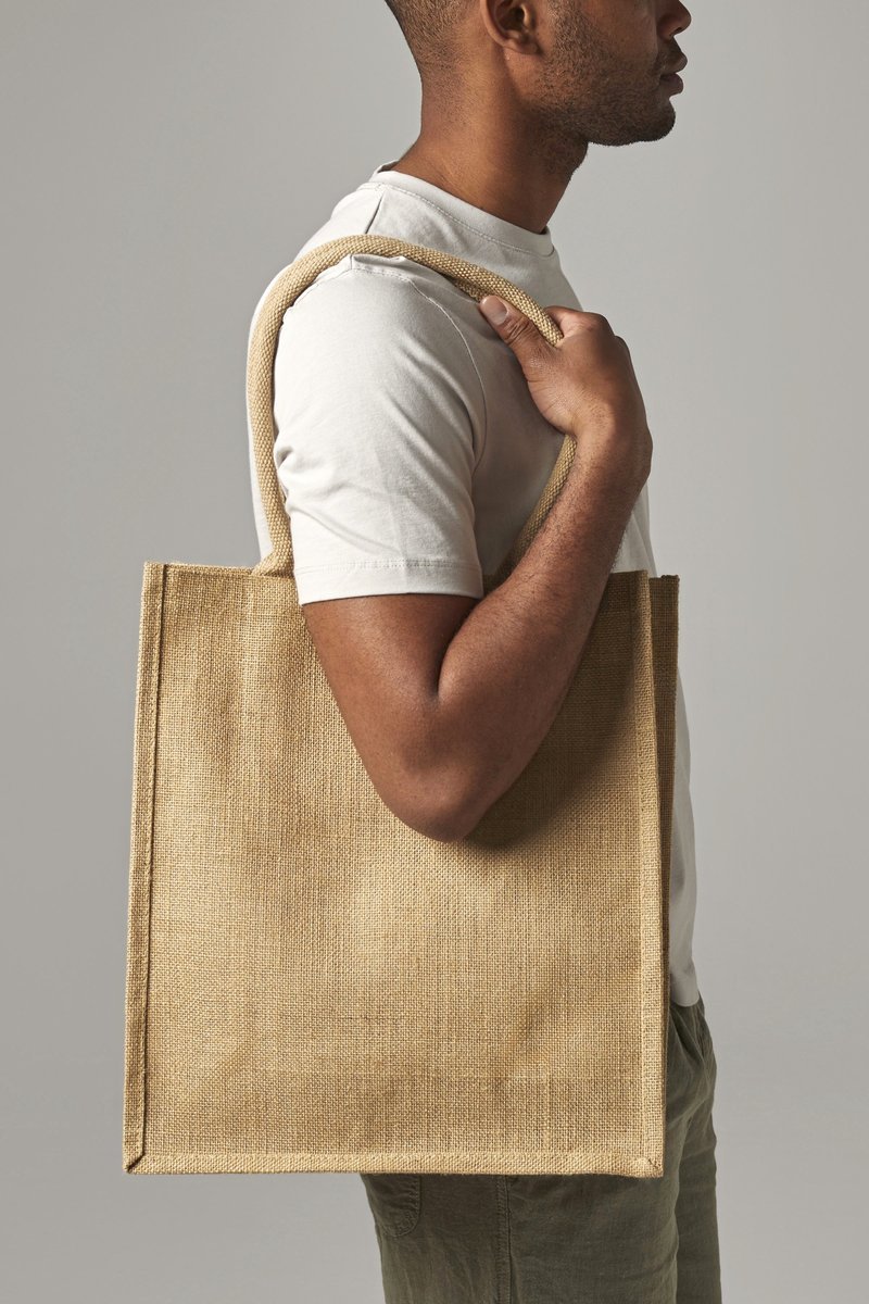 Westford Mill Baumwoll-Jute Shopper mit Tragegriffen, Natural 36 x 41 x 17 cm, WM409