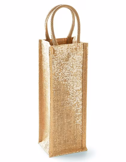 Westford Mill Borsa porta bottiglia in juta con dettagli oro, Natural Gold 12 x 35 x 11 cm, WM433