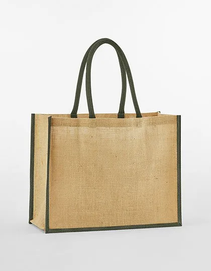 Westford Mill Natürlicher Jute-Klassik-Shopper, Natural/Olive Green 42 x 33 x 19 cm, WM470