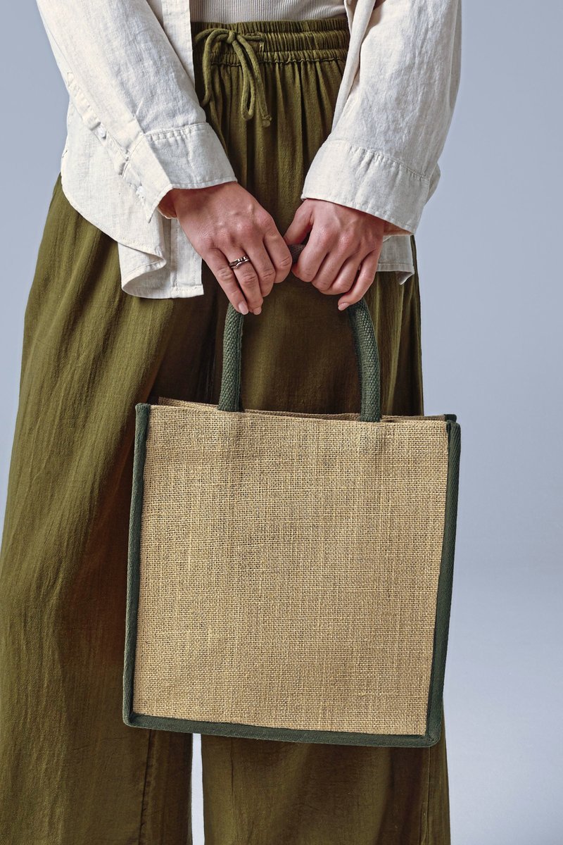 Westford Mill Natürliche Jute Midi Tasche, Natural/Black 30 x 30 x 19 cm, WM473