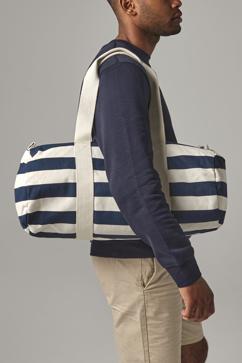 Westford Mill Nautische Sporttasche aus Baumwoll-Canvas, Natural/Grey 50 x 25 x 25 cm, WM688