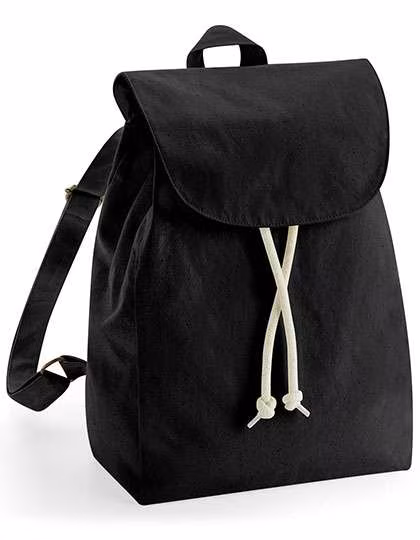 Westford Mill Organic Cotton Backpack with Press Stud Closure, Black 26 x 38 x 14 cm, WM880