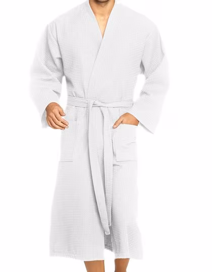 Vossen Piqué Bathrobe Wellington with Kimono Cut, White S, XF012