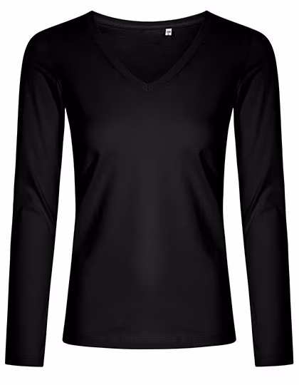 X.O by Promodoro Langarm V-Ausschnitt T-Shirt aus Baumwolle, Black XS, XO1560