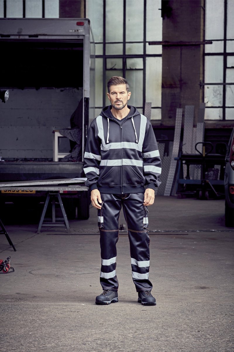 YOKO Hi-Vis Sicherheits-Hoodie mit Reißverschluss, Black S, YK07