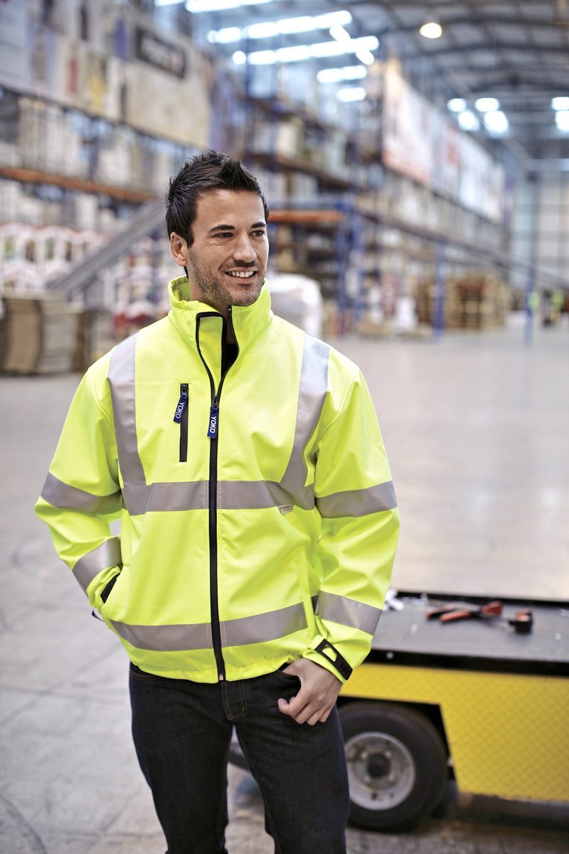 YOKO Hi-Vis Softshell-Jacke mit 2 Streifen, Hi-Vis Yellow/Navy L, YK09