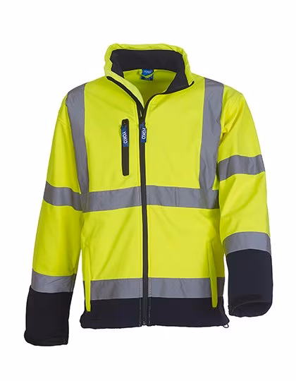 YOKO Veste Softshell Hi-Vis avec 2 Bandes, Hi-Vis Yellow/Navy L, YK09