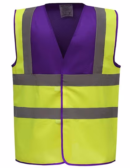 YOKO Sicherheitsweste Signalgelb mit Reflexstreifen, Purple Yoke/Hi-Vis Yellow S, YK100