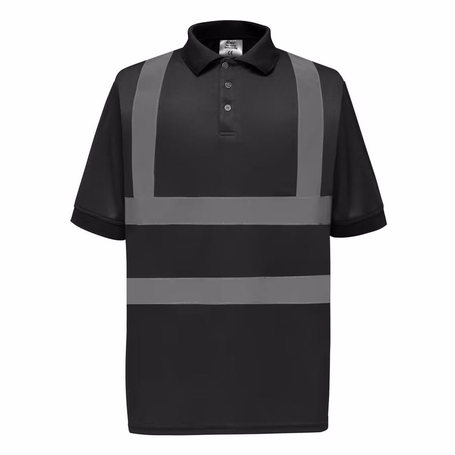 YOKO Reflektierendes Sicherheitspolo mit 2 Streifen, Black S, YK210