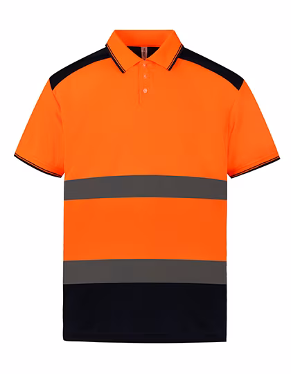 YOKO Polo Hi-Vis avec Bandes Réfléchissantes, Hi-Vis Orange/Navy S, YK220
