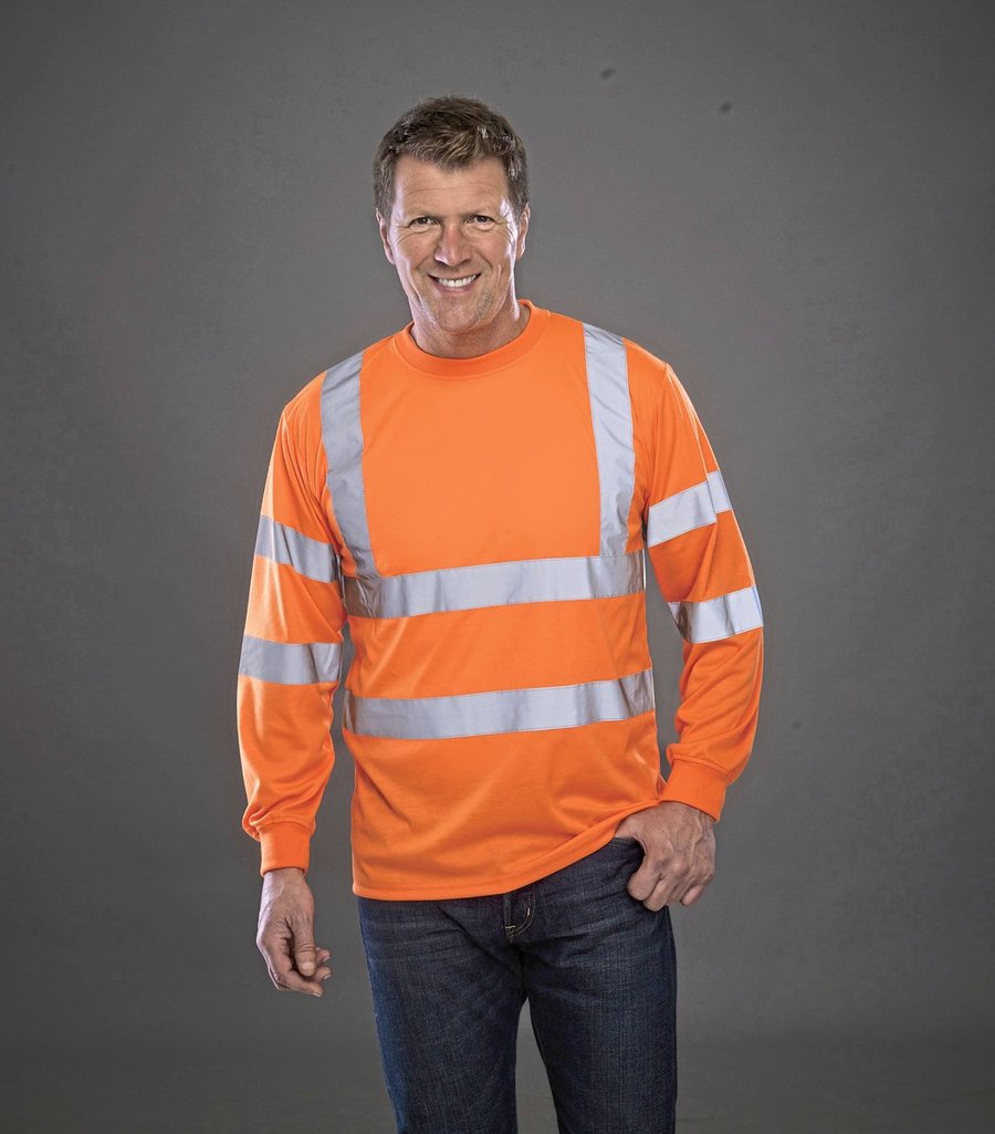 YOKO Hi-Vis Langarm Sicherheits-Shirt mit Reflektoren, Hi-Vis Orange S, YK420