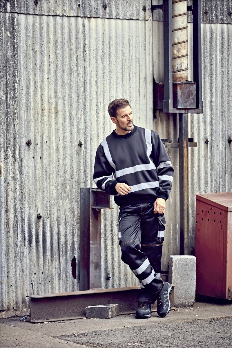 YOKO Hi-Vis Sicherheits-Sweatshirt mit Reflexstreifen, Black S, YK510
