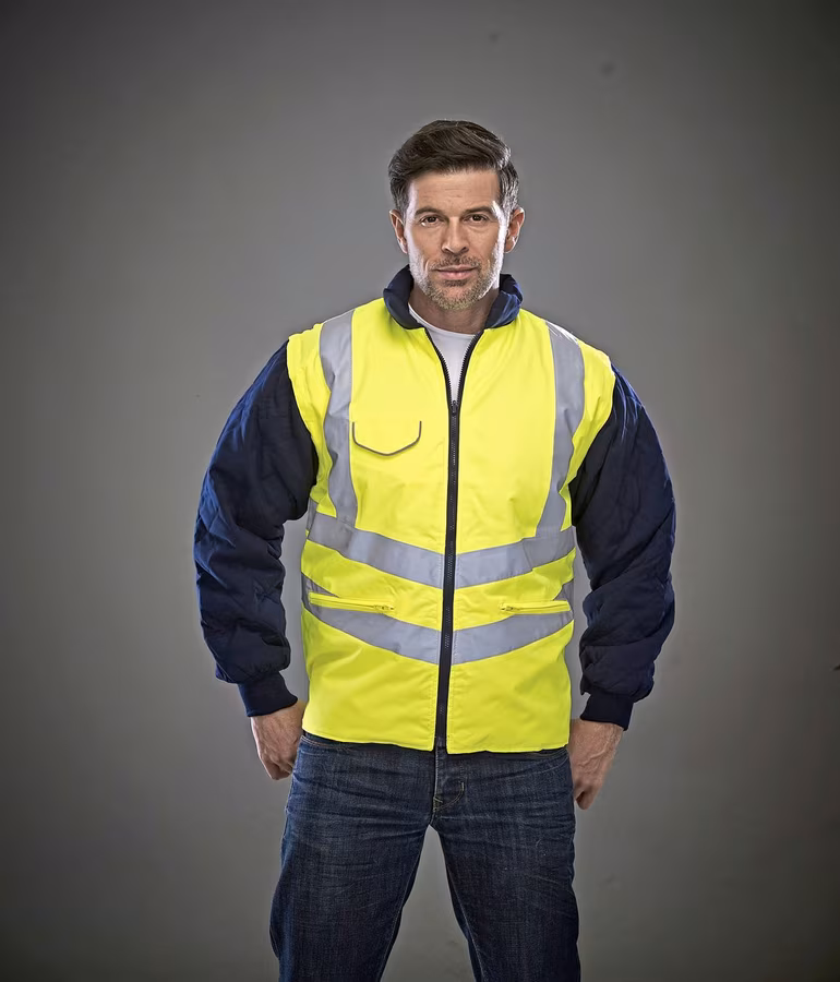 YOKO Hi-Vis Chevron Safety Jacket with Detachable Sleeves, Hi-Vis Yellow S, YK703
