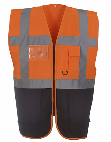 YOKO Safety Vest with Reflective Stripes and Pockets, Hi-Vis Orange/Black XL, YK801
