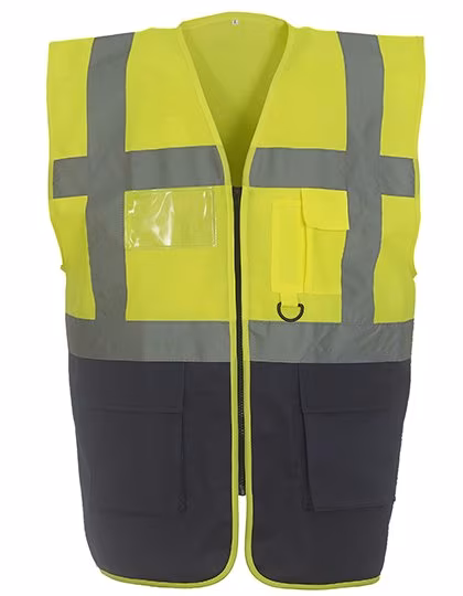 YOKO Safety Vest with Reflective Stripes and Pockets, Hi-Vis Yellow/Navy L, YK801