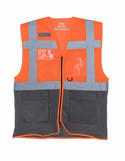 YOKO Recycled Safety Vest with Reflective Stripes, Hi-Vis Orange/Grey L, YK820