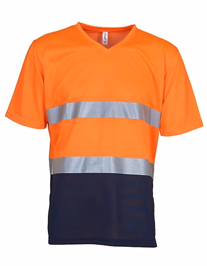 YOKO T-Shirt Col V Hi-Vis avec Tissu Mesh, Hi-Vis Orange/Navy S, YK910